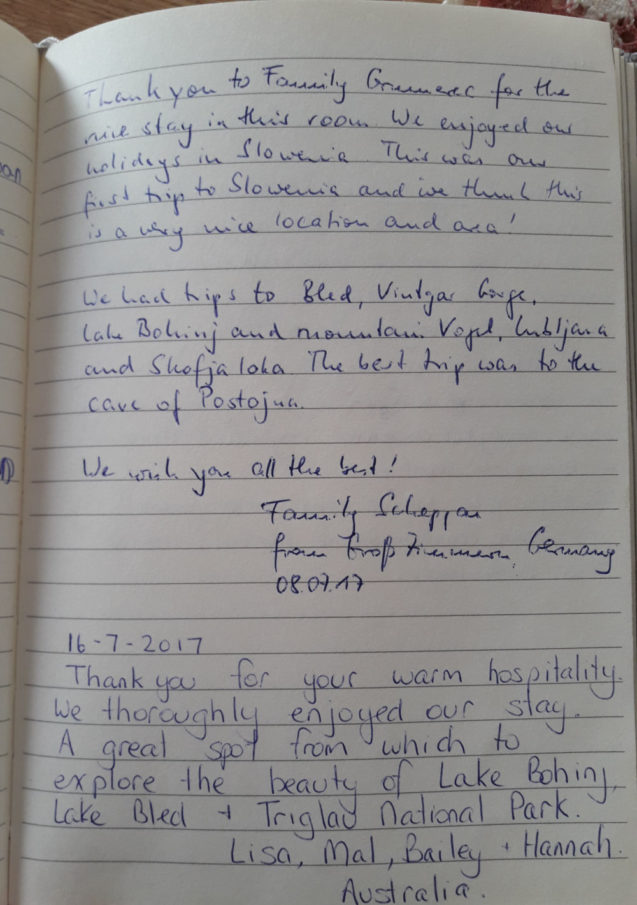 Page 92 of the guestbook in the Superior Apartment With 3 Balconies, Apartments Fine Stay in Slovenia