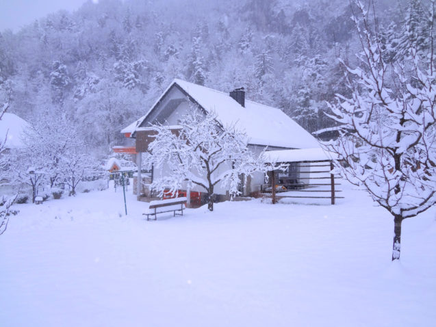 View of the second house of Apartments Fine Stay in the winter