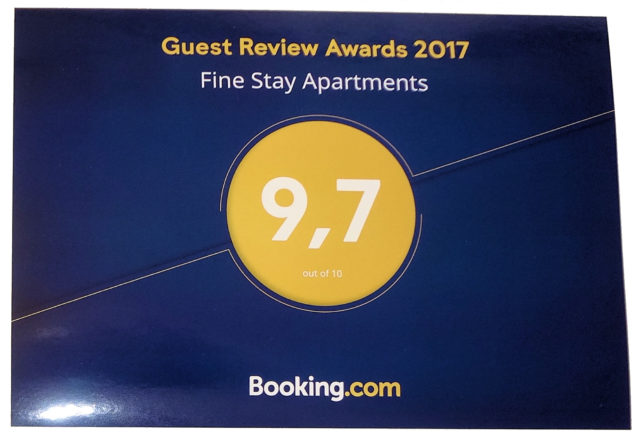 2017 Guest Review Award from Booking.com for Fine Stay Apartments