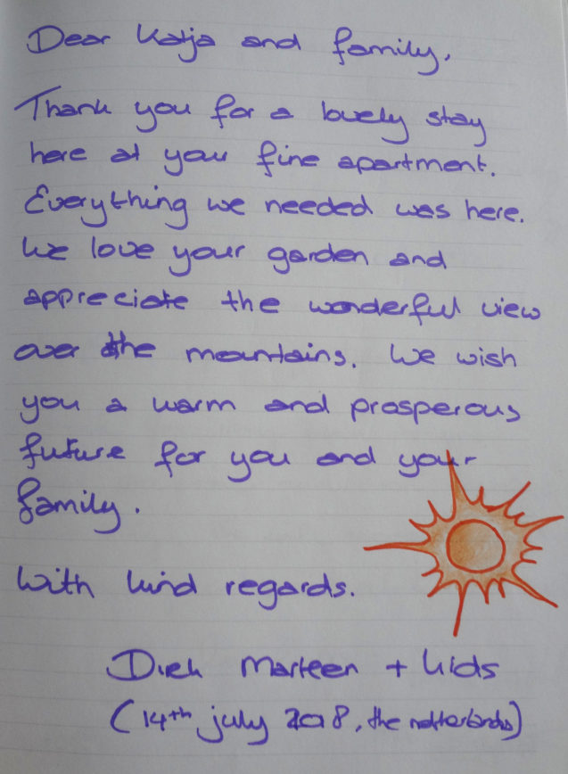 A note from a family from the Netherlands who stayed in the Modern Apartment With Balcony And Terrace at Apartments Fine Stay in July 2018