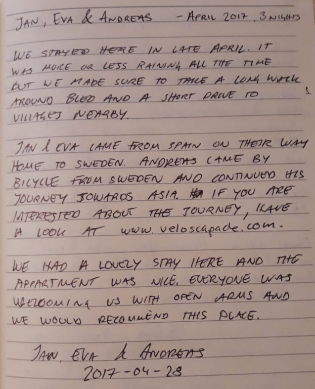 A note from a family from Sweden who stayed in the Spacious Apartment With 2 Balconies at Apartments Fine Stay Bled in April 2017