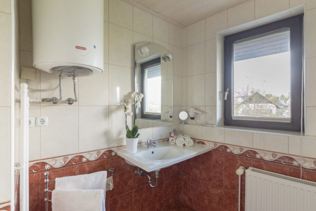 A washbasin with mirror cabinet in the bathroom at Apartments Fine Stay Bled in Slovenia