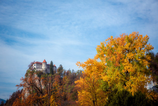 A hilltop Bled Castle in the autumn