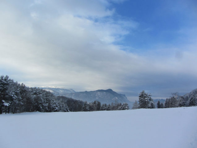View of the Julian Alps from Zavrsnica Valley in winter