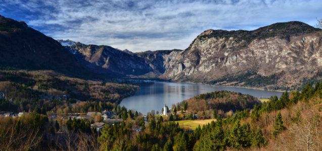 View of Lake Bohinj in Slovenia in late autumn