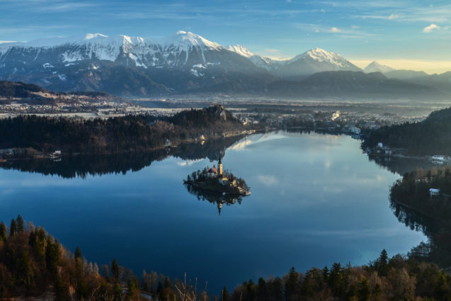 View of Lake Bled in Slovenia in winter