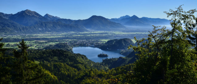 Panorama of Lake Bled and the surrounding mountains
