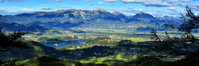 View of Lake Bled and its surroundings from a hill