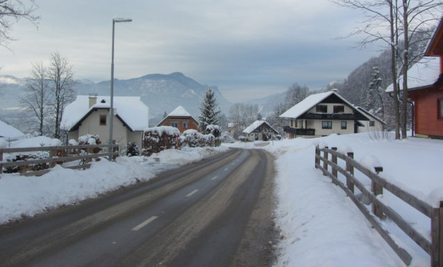 Road through Zavrsnica Valley in winter with plenty of snow
