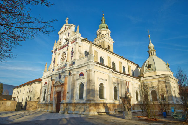 Exterior of Basilica of Mary Help of Christians in Brezje, Slovenia