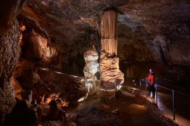 Bright-white stalagmite called Brilliant inside Postojna Cave in Slovenia