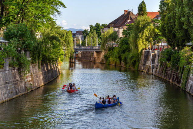 Canoeing in the Ljubljanica River in Ljubljana, the capital city of Slovenia
