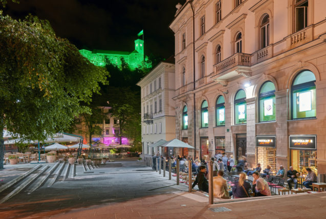 Dvorni Trg Square in Ljubljana Old Town in the capital city of Slovenia