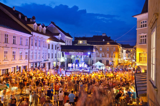 Main Square in the centre of Kranj in the evening during the Kranfest