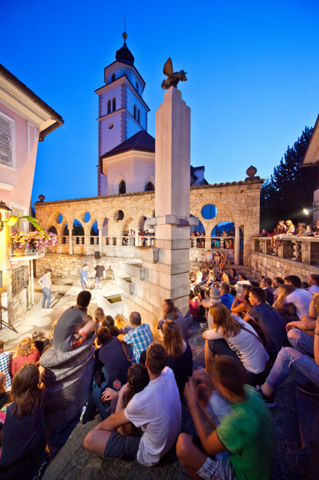 A group of locals and tourists attending Kranfest in Kranj, Slovenia