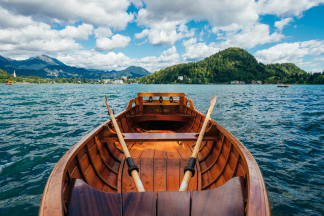 Straza Hill as seen from the boat at Lake Bled, Slovenia