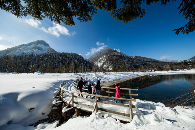 Lake Jasna in Kranjska Gora blanketed with snow in winter