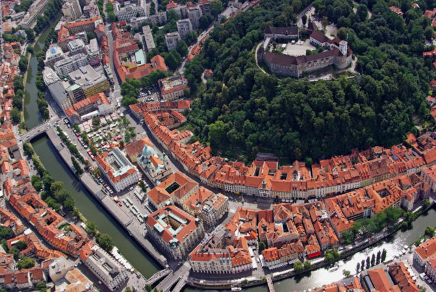 Aerial view of Ljubljana Castle and Ljubljana Old Town