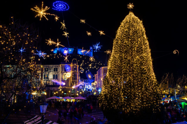 A Christmas Tree in the centre of Ljubljana, the capital city of Slovenia