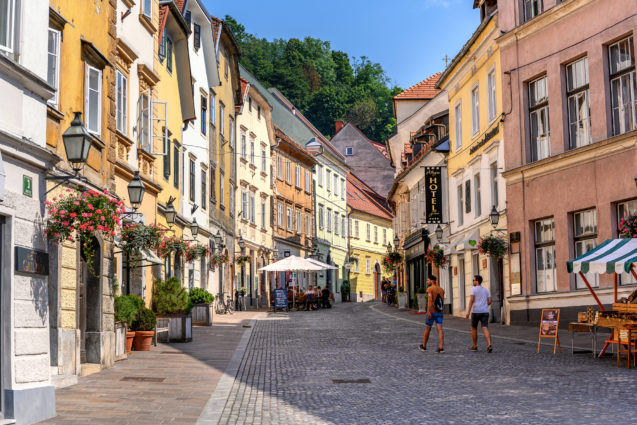 A street in Ljubljana Old Town in the capital city of Slovenia in summer 