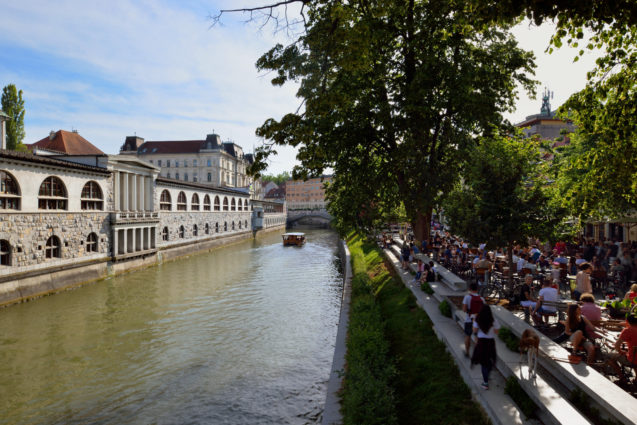 Ljubljanica River Canal at Central Market in Ljubljana, the capital city of Slovenia