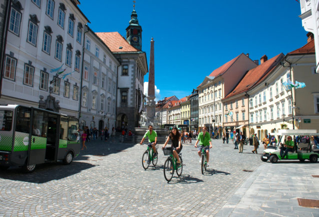 A main street in Ljubljana Old Town in the capital city of Slovenia