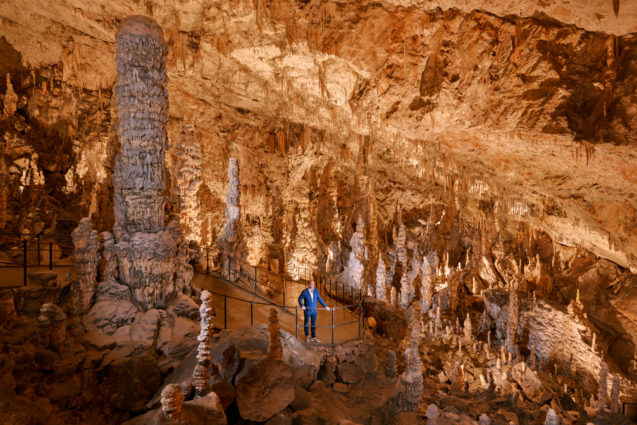 Rock formations inside Postojna Cave in Slovenia