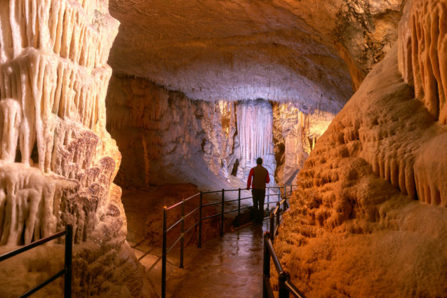 A trail for tourists inside Postojna Cave in Slovenia