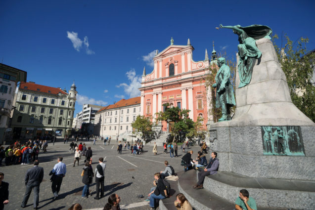 France Preseren Monument in the Preseren square in Ljubljana, the capital city of Slovenia