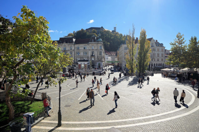 Preseren Square in the old city centre of Ljubljana, the capital of Slovenia