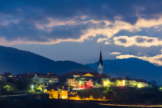 The town of Radovljica light up in the evening