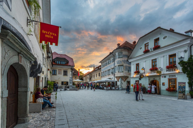 Linhart Square in the centre of Radovljica Medieval Old Town
