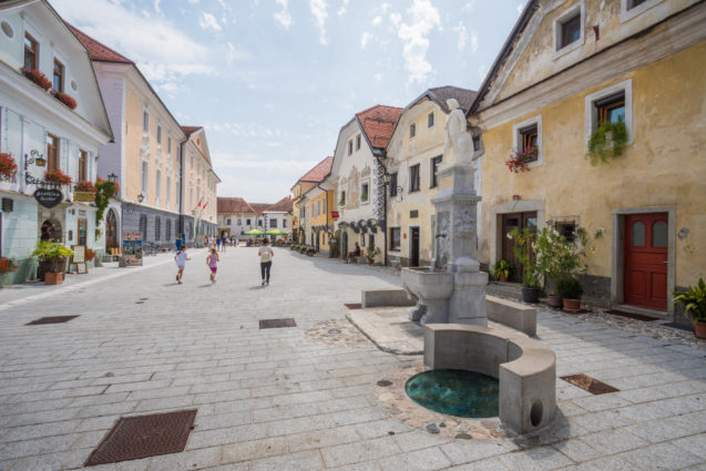 Linhartov Trg Square in the centre of Radovljica Medieval Old Town