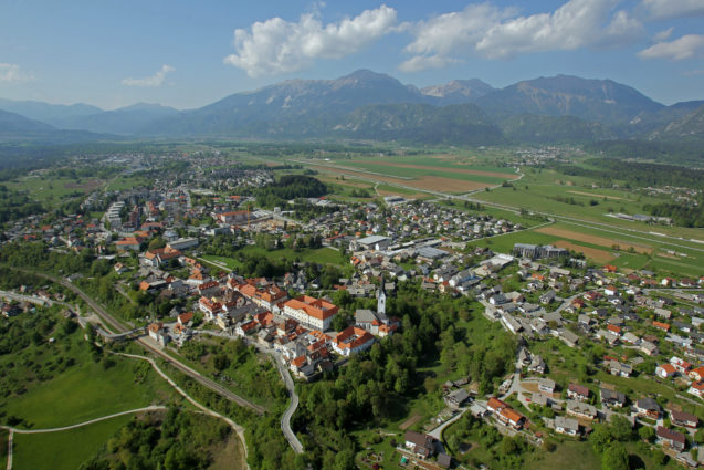 Aerial view of the town of Radovljica, Slovenia