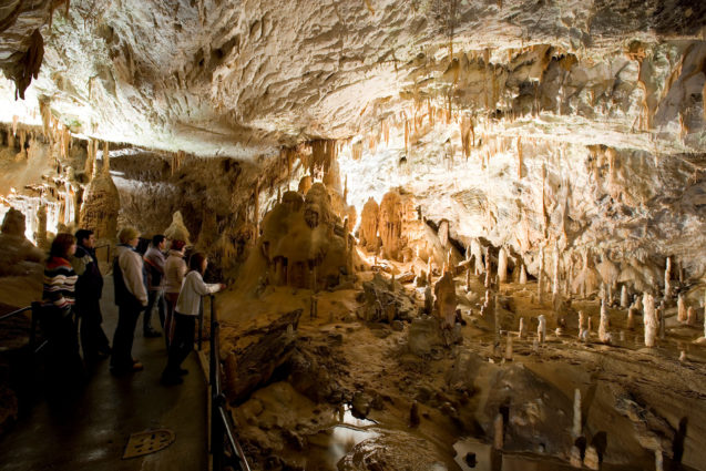 Red Hall inside Postojna Cave in Slovenia