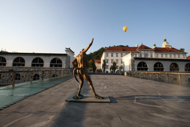 A very unusual sculptures on the Butchers Bridge in Ljubljana, the capital city of Slovenia