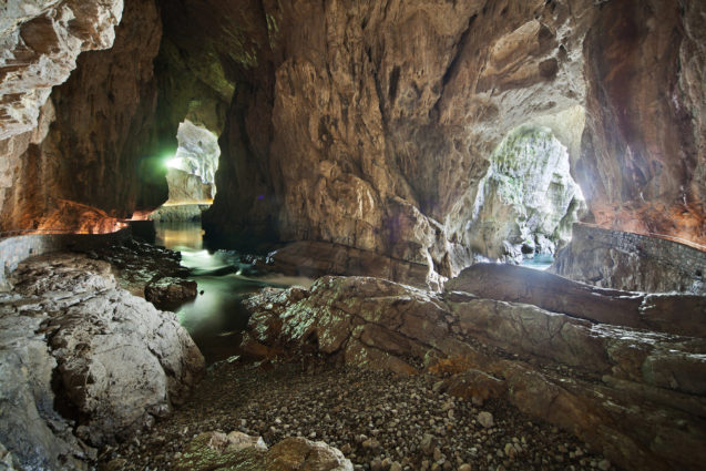 A trail for tourists inside Skocjan Caves in Slovenia