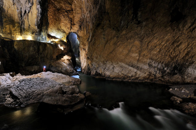 Underground canyon of Reka river inside Skocjan Caves in Slovenia