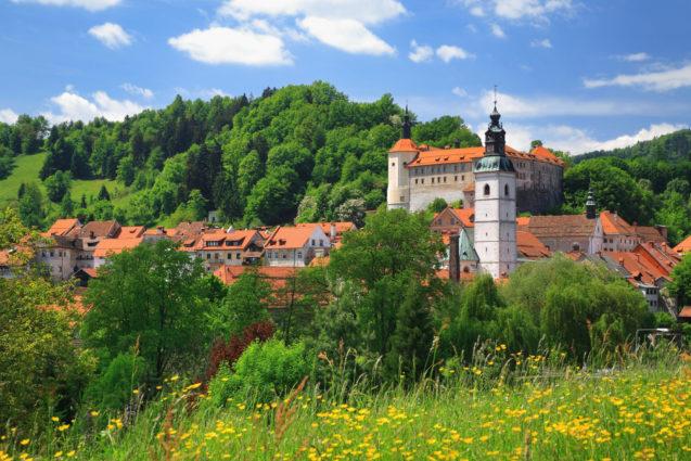 Medieval town of Skofja Loka in Slovenia in spring