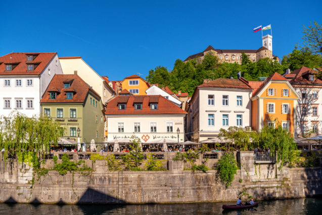 Traditional houses in Ljubljana Old Town in the capital city of Slovenia