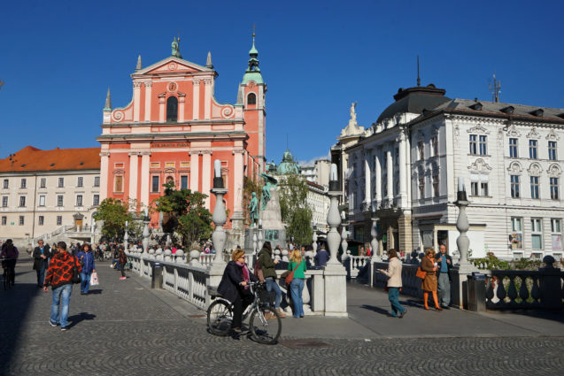 Triple Bridge in the old city centre of Ljubljana, the capital of Slovenia