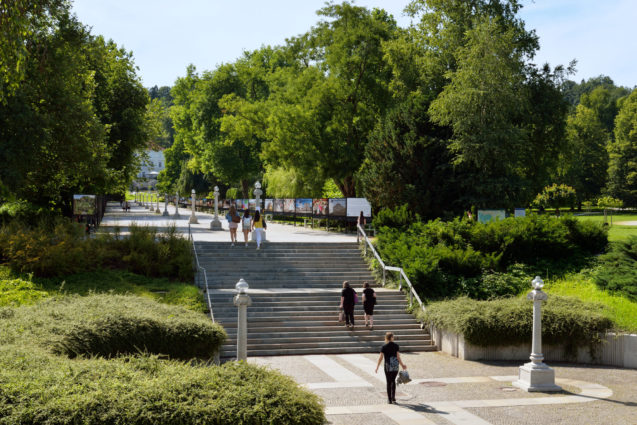 The green Tivoli Park in Ljubljana in the summer