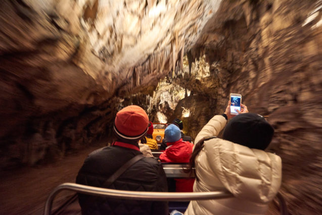 Point of view from the tourist train inside Postojna Cave in Slovenia