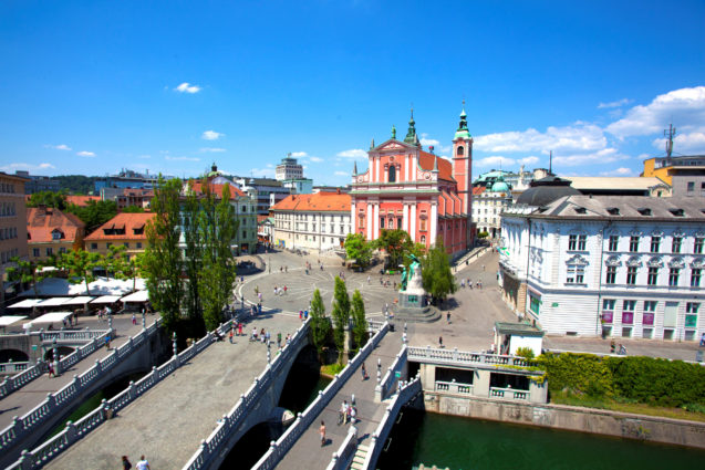 Triple Bridge in the centre of Ljubljana, the capital city of Slovenia