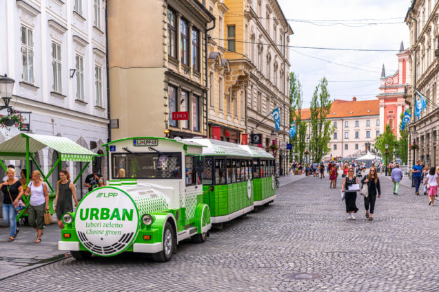 Urban tourist train in Ljubljana, the capital city of Slovenia