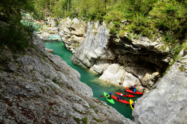 Kayak in Soca Gorge in Trenta Valley in Slovenia