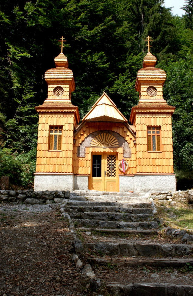 Wooden Russian Chapel on Vrsic Pass in the Slovenian Alps