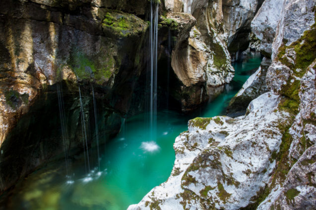 Waterfalls in Soca Gorge in Slovenia