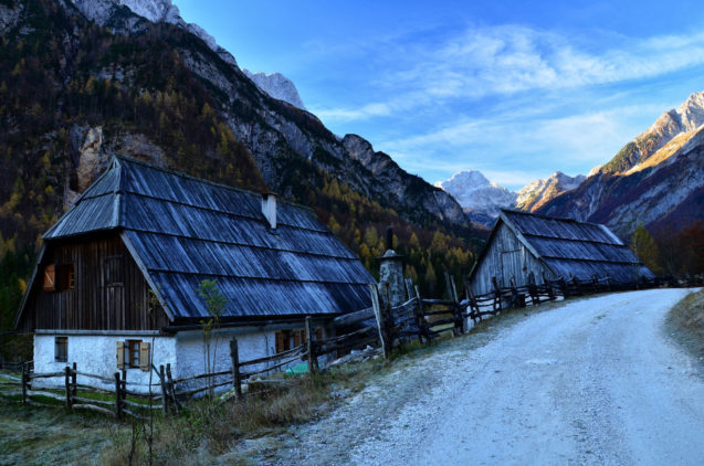 A dirt road through Trenta Valley in winter