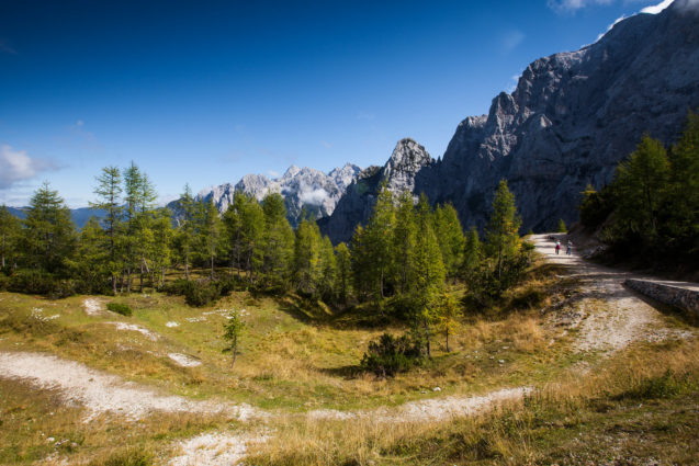 Hiking trails around Vrsic Mountain Pass in the Slovenian Alps